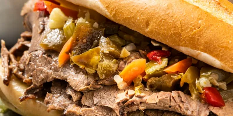 Italian beef sandwich with giardiniera at Mayo Grill in Aurora