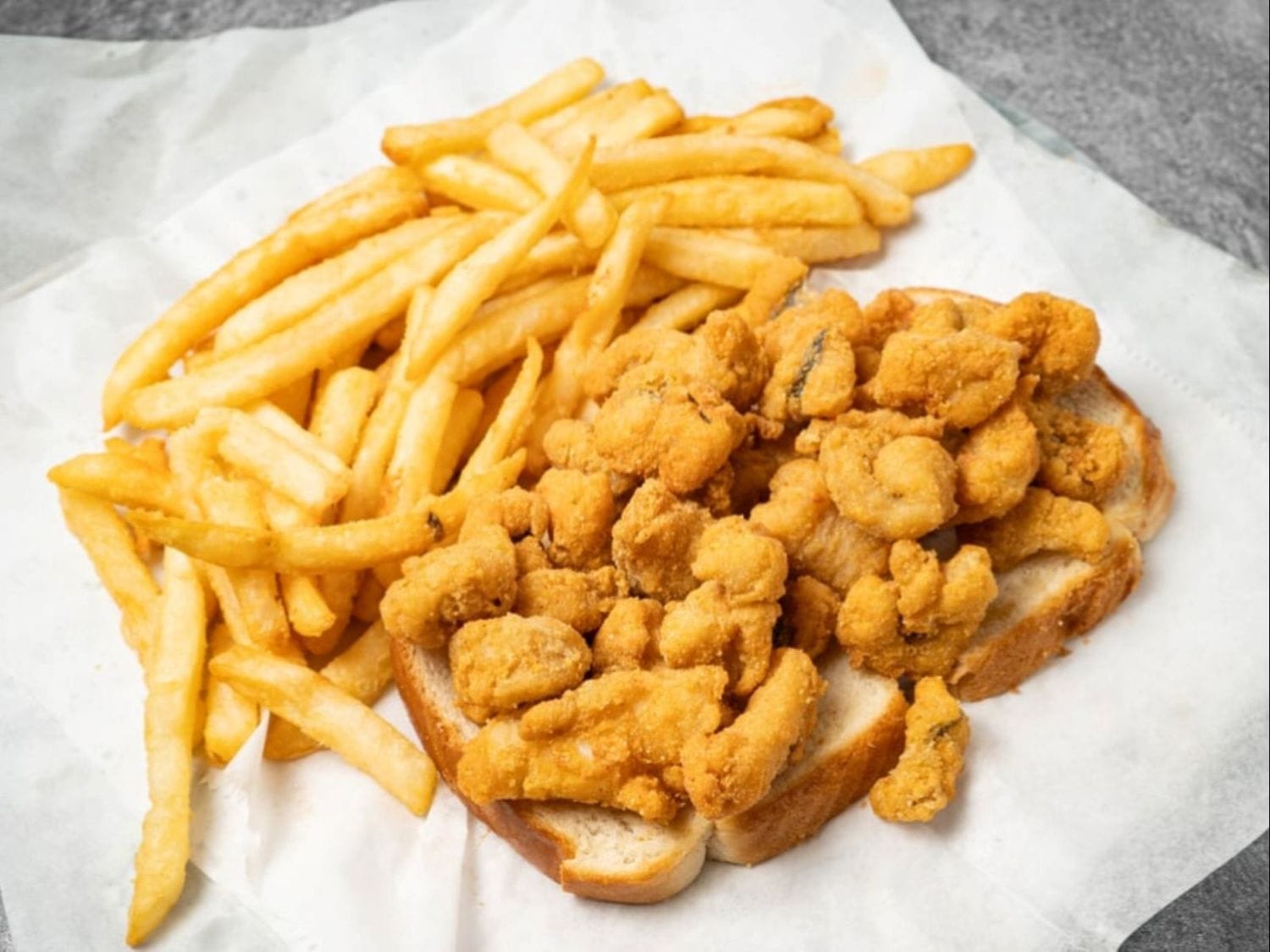 Fried catfish nuggets and fries at Mayo Grill Aurora