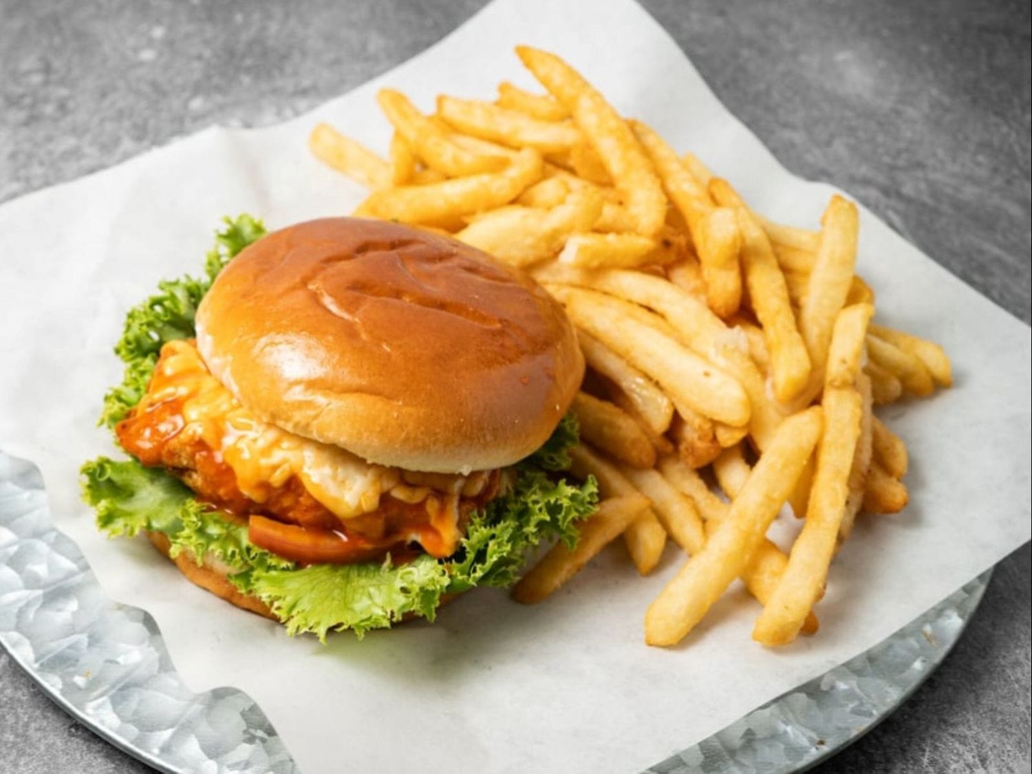Spicy chicken sandwich takeout from Mayo Grill