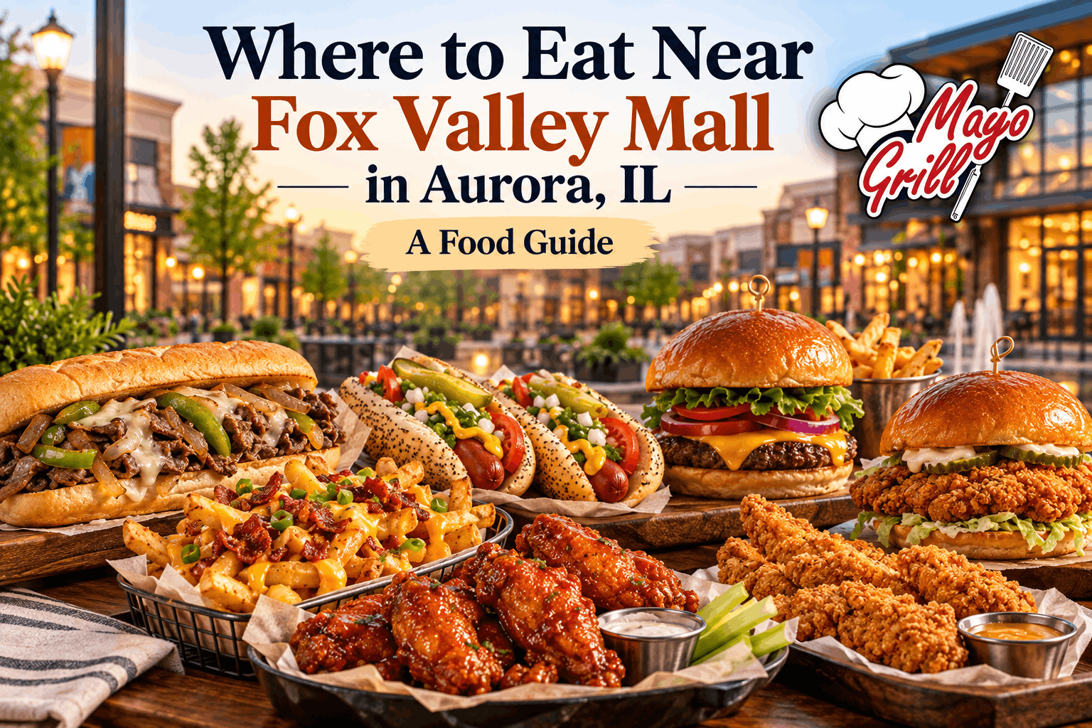 Food and burger meal near Fox Valley Mall in Aurora, Illinois